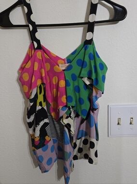 gorman Multicolor Polka Dot Ruffle Camisole in Pink, Green, Blue, Yellow, Black